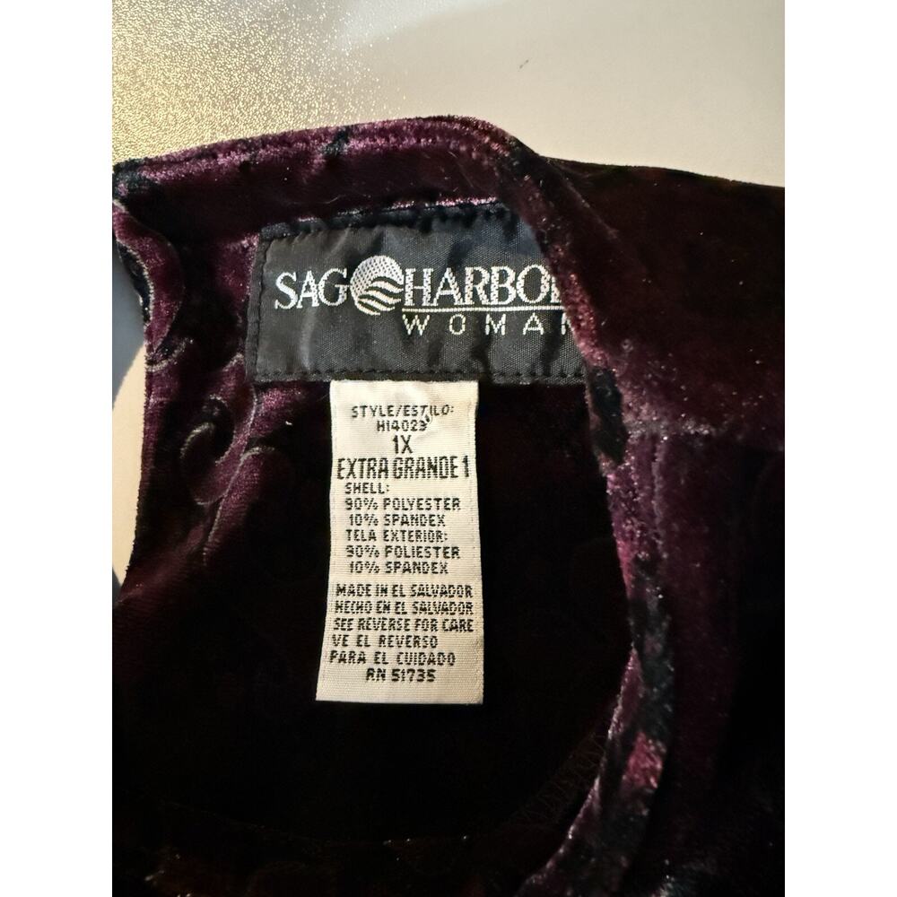 Sag Harbor Velour Velvet Tunic Top 1X Long Sleeve Burgundy Red Holiday Paisley - Picture 5 of 9